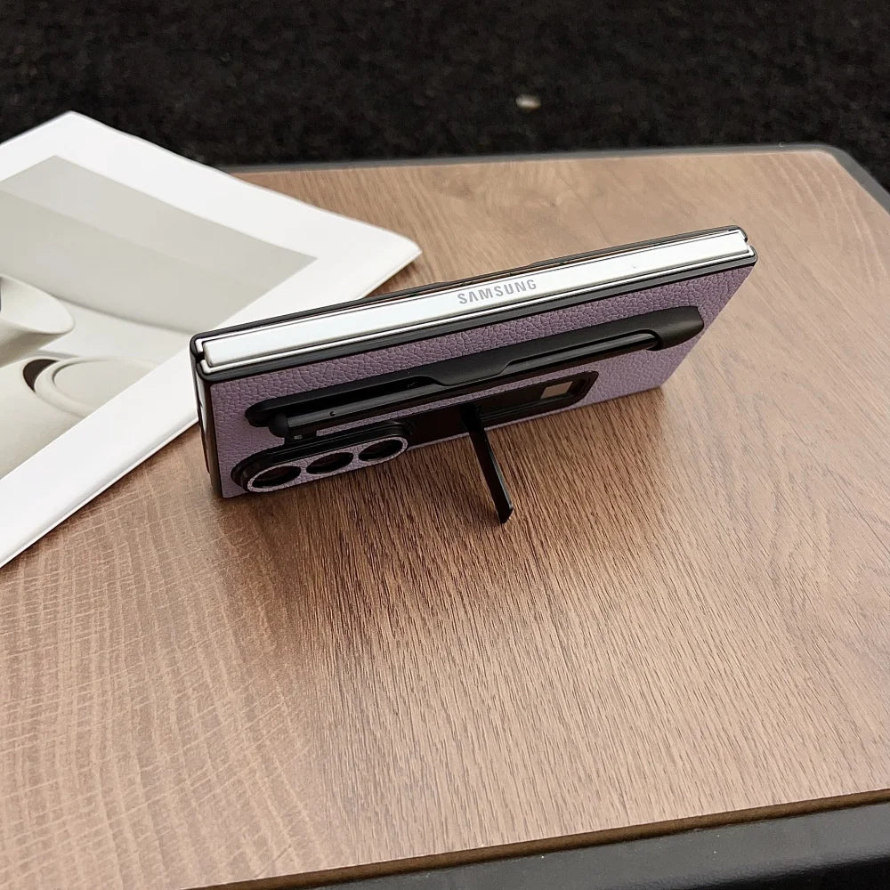 Lychee pattern leather pen slot holder phone case samsung z fold - product image