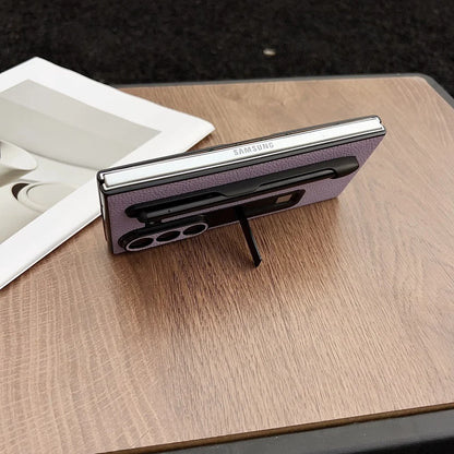 Lychee pattern leather pen slot holder phone case samsung z fold - product image