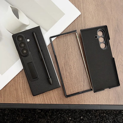 Lychee pattern leather pen slot holder phone case samsung z fold - product image