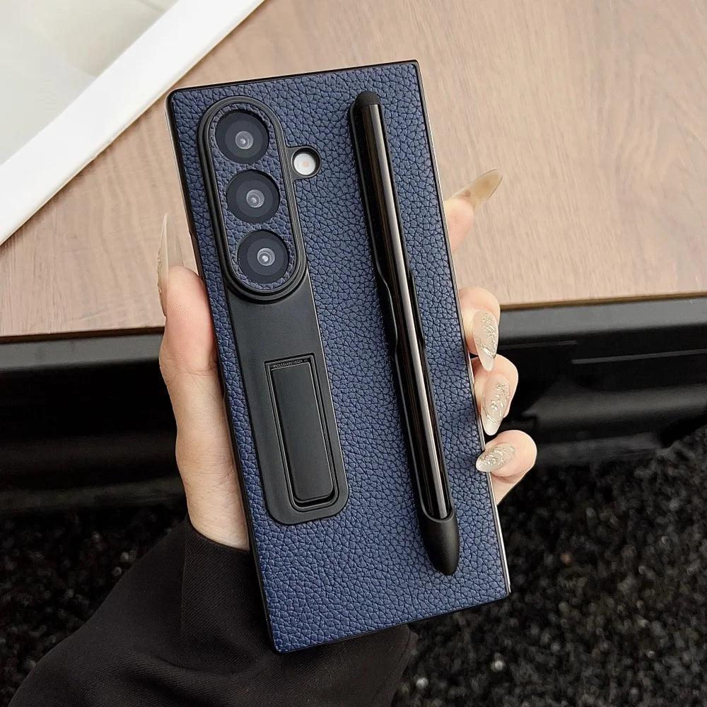 Lychee pattern leather pen slot holder phone case samsung z fold - product image