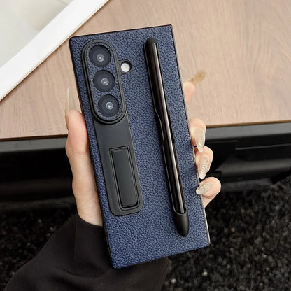 Lychee pattern leather pen slot holder phone case samsung z fold - product image