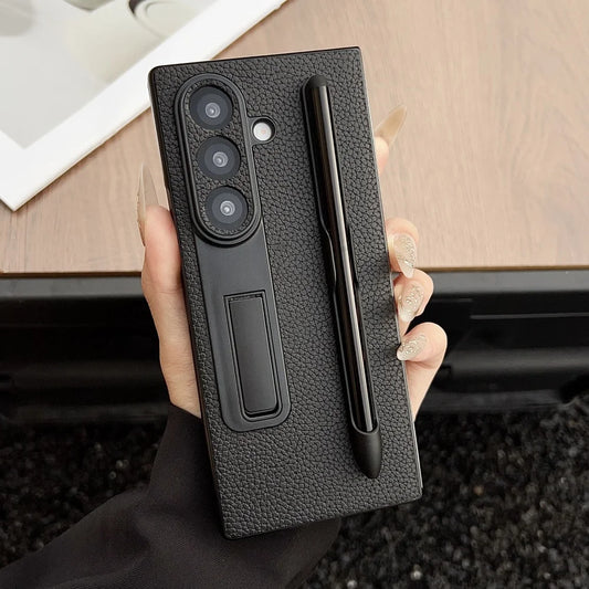 Lychee pattern leather pen slot holder phone case samsung z fold - product image