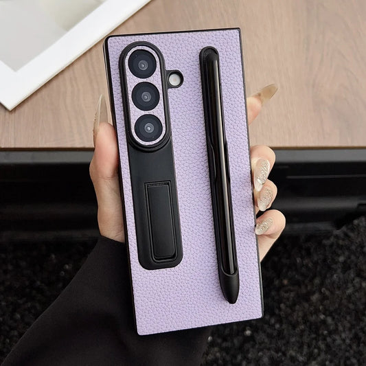 Lychee pattern leather pen slot holder phone case samsung z fold - product image