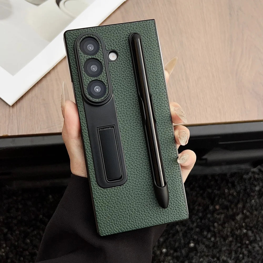 Lychee pattern leather pen slot holder phone case samsung z fold - product image