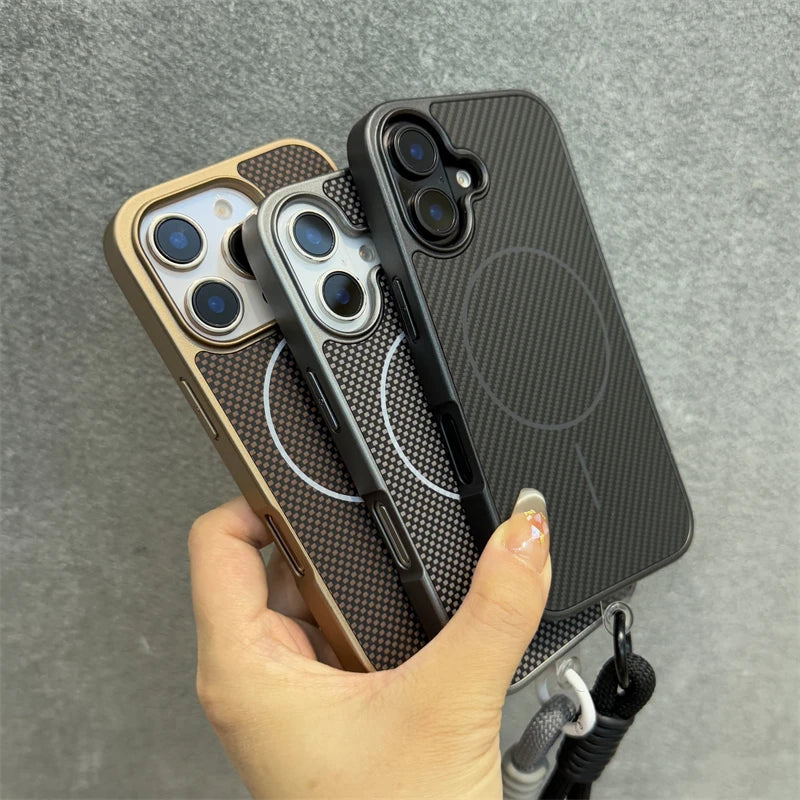 Magnetic carbon fiber textured wrist strap shockproof case - product image
