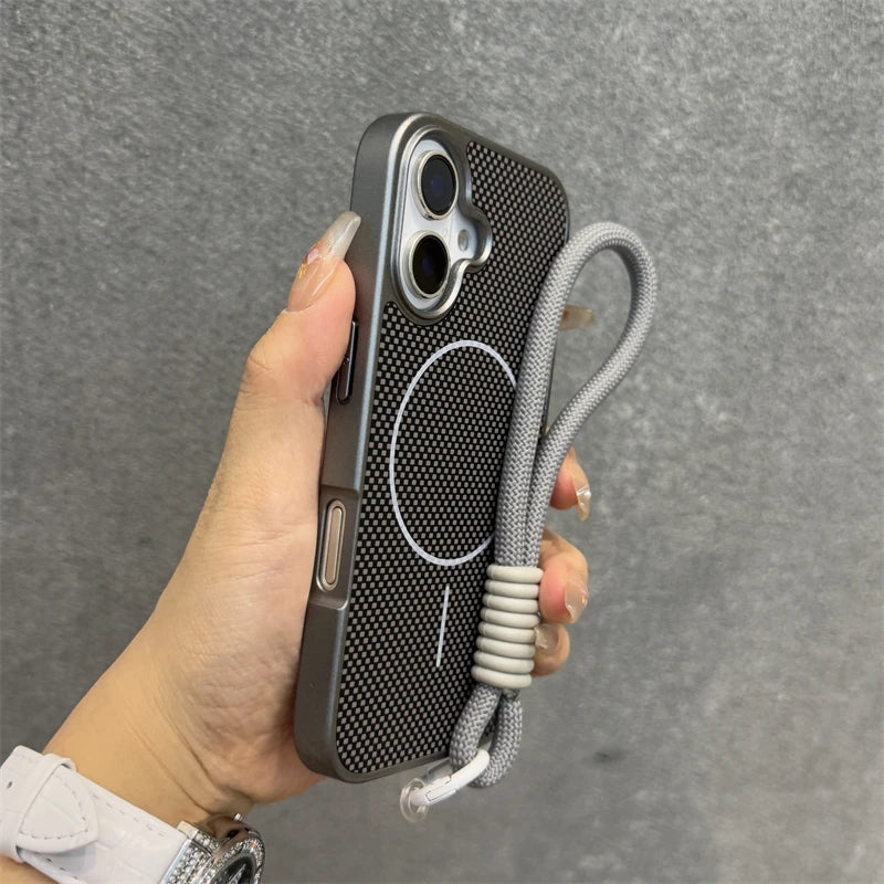Magnetic carbon fiber textured wrist strap shockproof case - product image