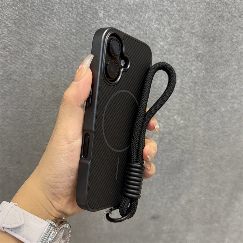Magnetic carbon fiber textured wrist strap shockproof case - product image