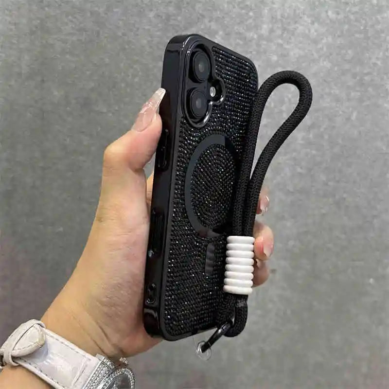 Magnetic diamond rhinestone wrist strap shockproof case - product image