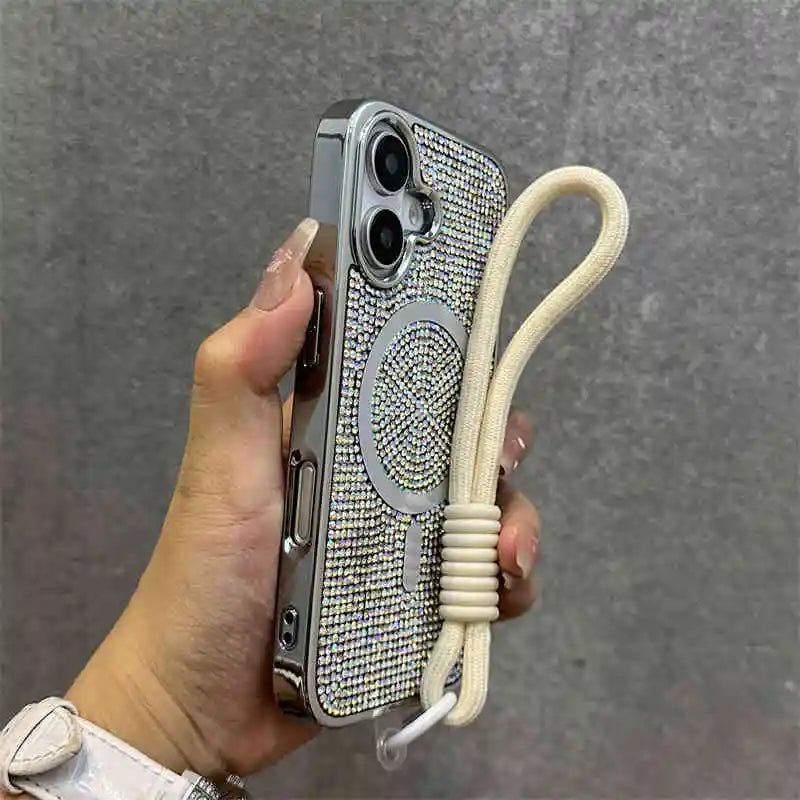 Magnetic diamond rhinestone wrist strap shockproof case - product image