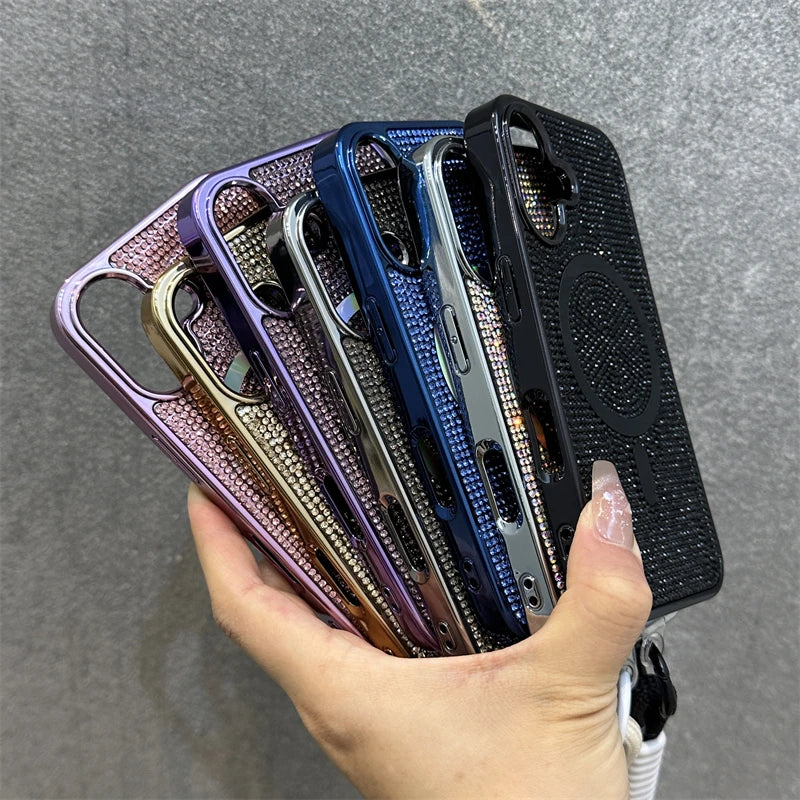 Magnetic diamond rhinestone wrist strap shockproof case - product image