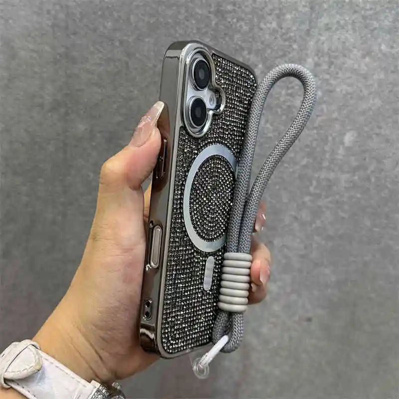 Magnetic diamond rhinestone wrist strap shockproof case - product image