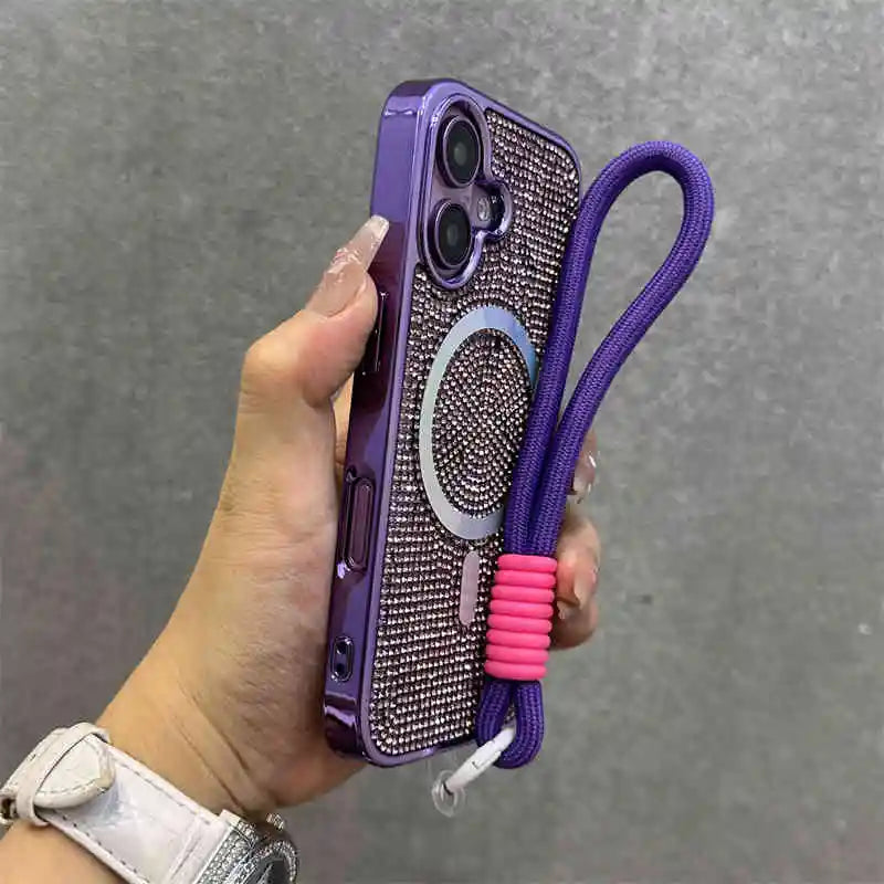 Magnetic diamond rhinestone wrist strap shockproof case - product image