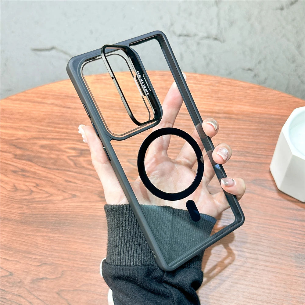 Magnetic fold lens holder transparent wireless charging case samsung - product image