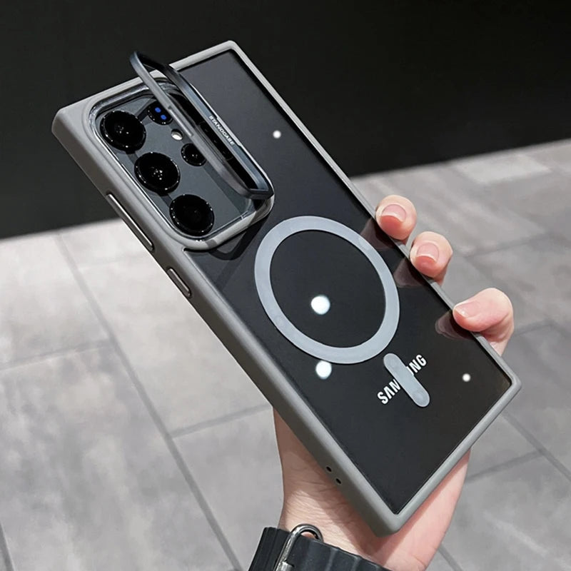 Magnetic fold lens holder transparent wireless charging case samsung - product image