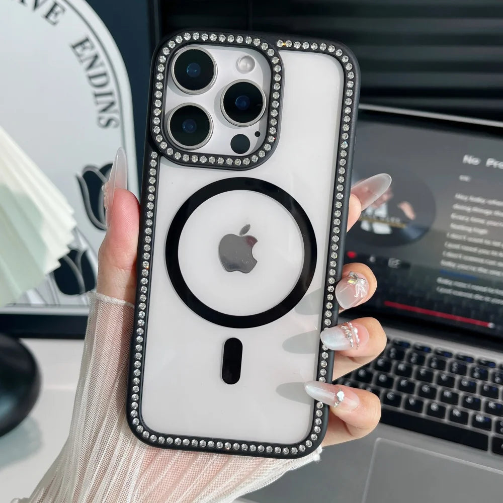 Magnetic glitter diamond clear rhinestone case - product image