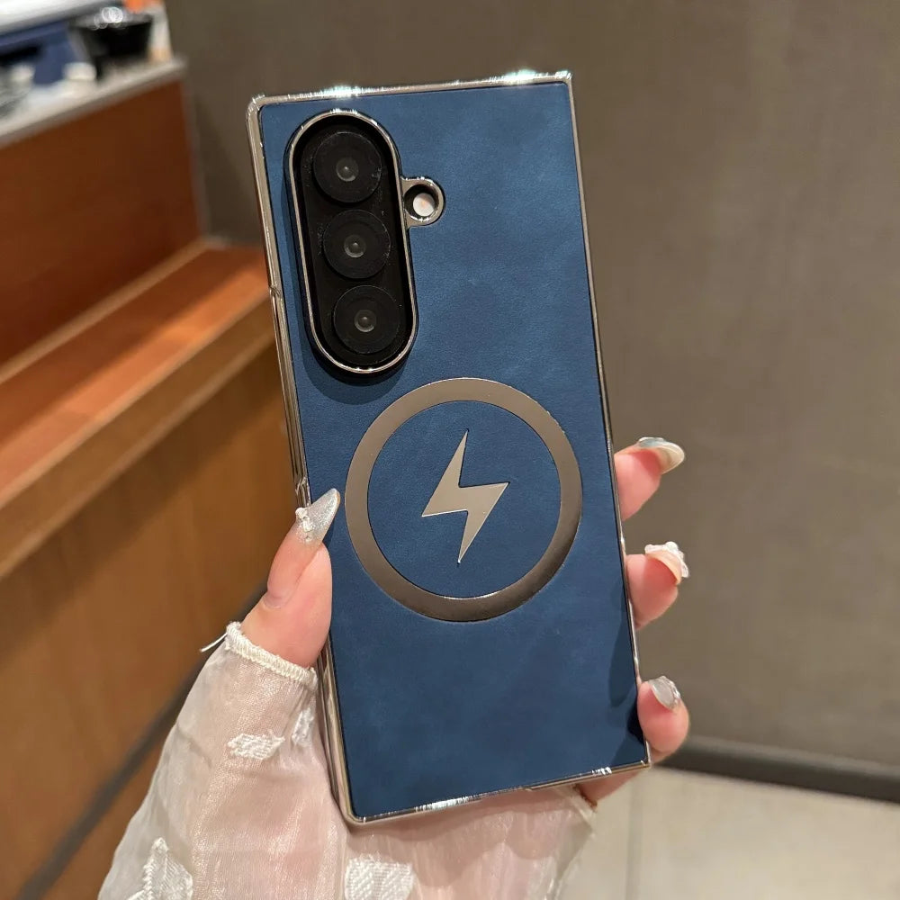 Magnetic matte leather plating soft silicone bumper case samsung z fold - product image