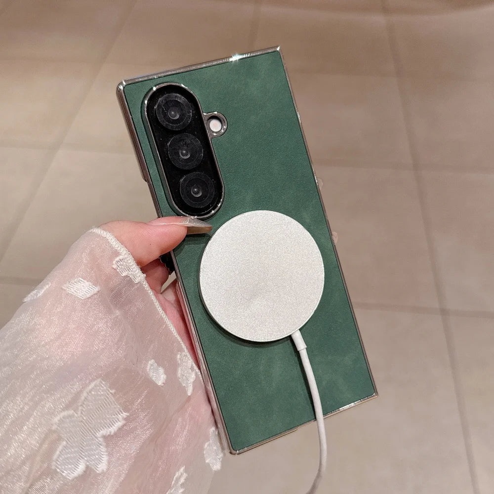 Magnetic matte leather plating soft silicone bumper case samsung z fold - product image