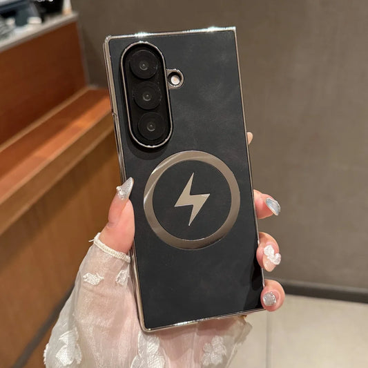 Magnetic matte leather plating soft silicone bumper case samsung z fold - product image