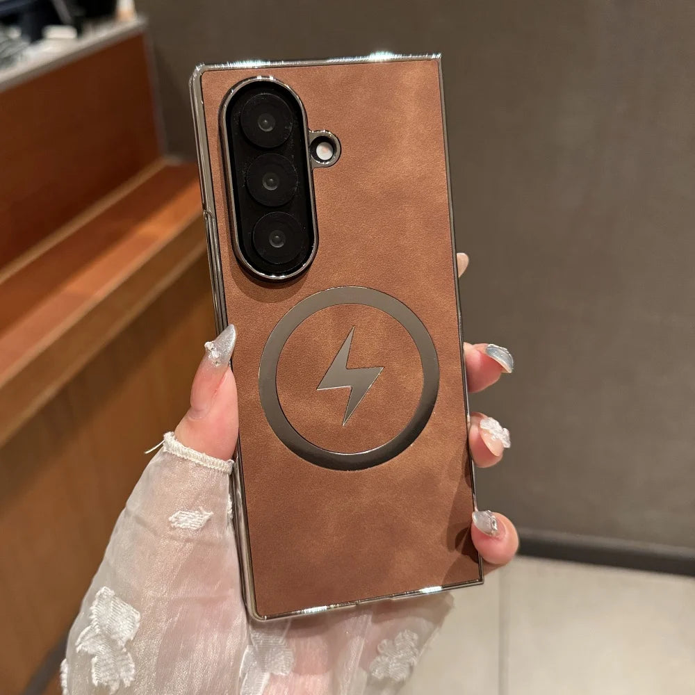 Magnetic matte leather plating soft silicone bumper case samsung z fold - product image