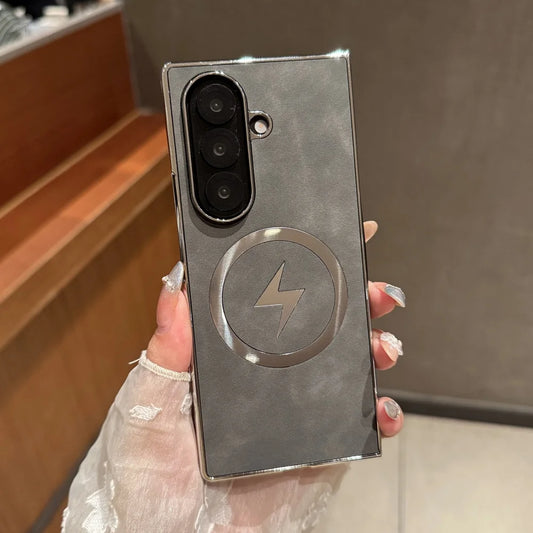 Magnetic matte leather plating soft silicone bumper case samsung z fold - product image