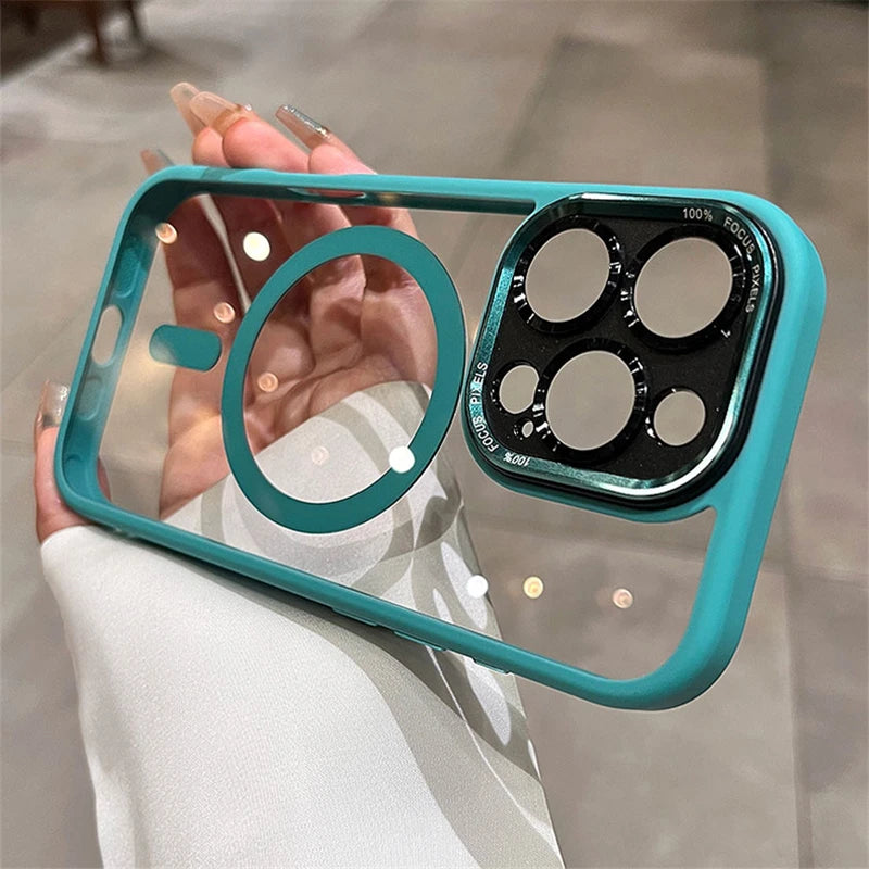 Magnetic metal lens protection phone case - product image