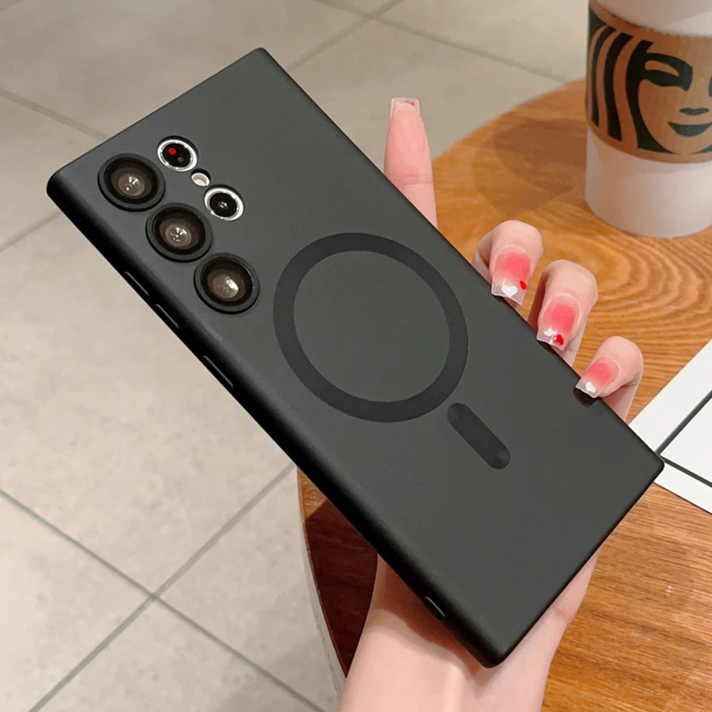 Magnetic wireless charge matte soft silicone phone case samsung - product image