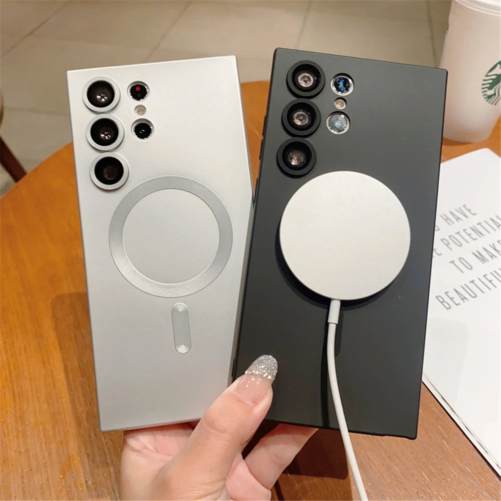 Magnetic wireless charge matte soft silicone phone case samsung - product image