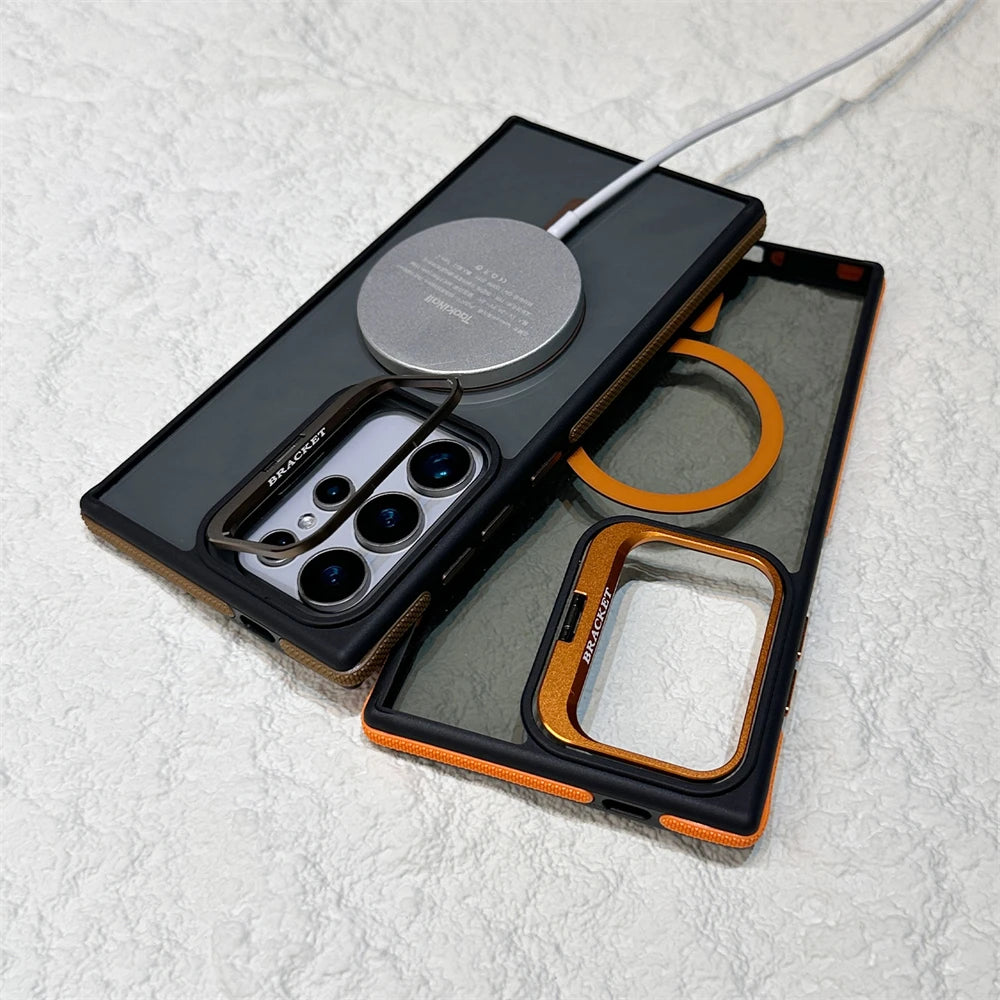 Magnetic wireless charging fold lens stand holder case - product image