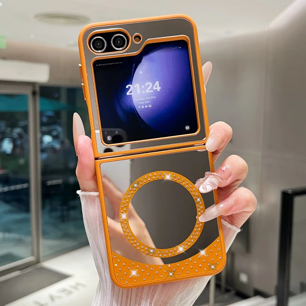 Magnetic wireless charging makeup mirror bling diamonds hard case samsung - product image