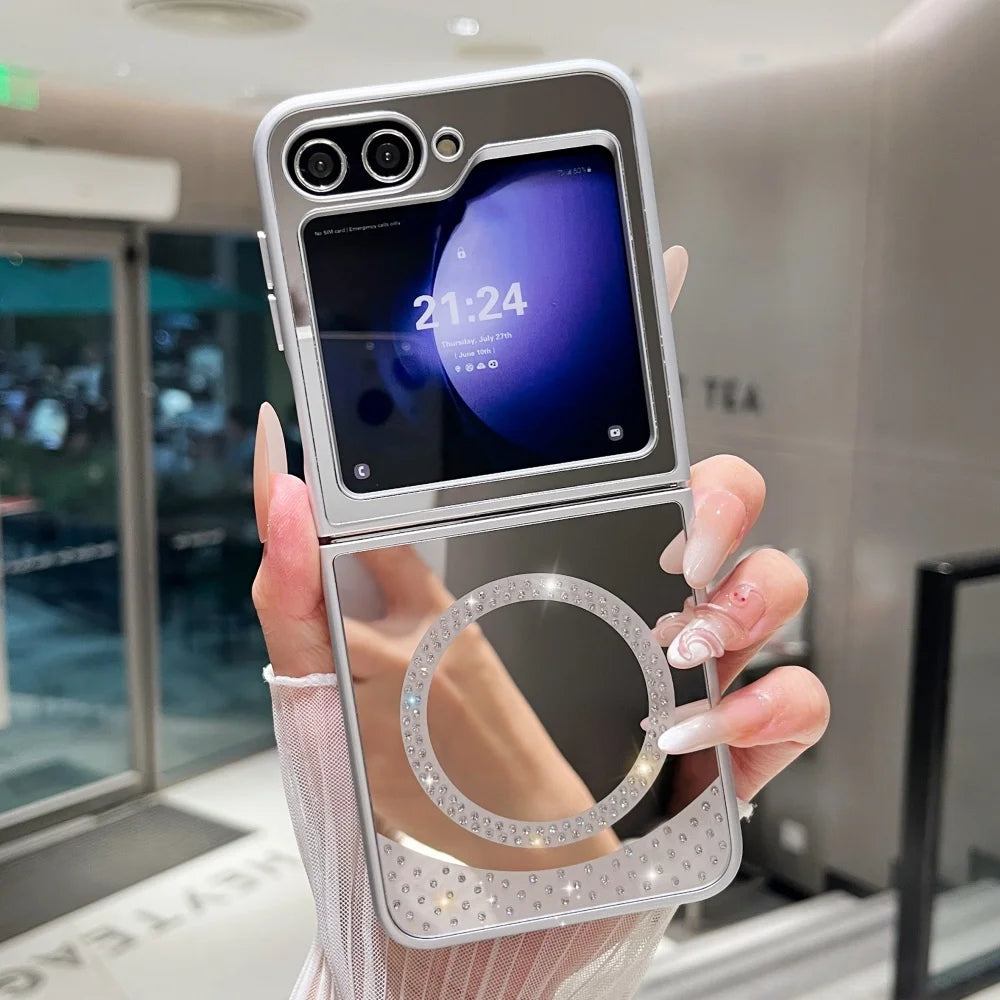 Magnetic wireless charging makeup mirror bling diamonds hard case samsung - product image