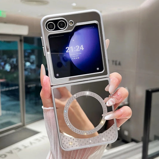 Magnetic wireless charging makeup mirror bling diamonds hard case samsung - product image