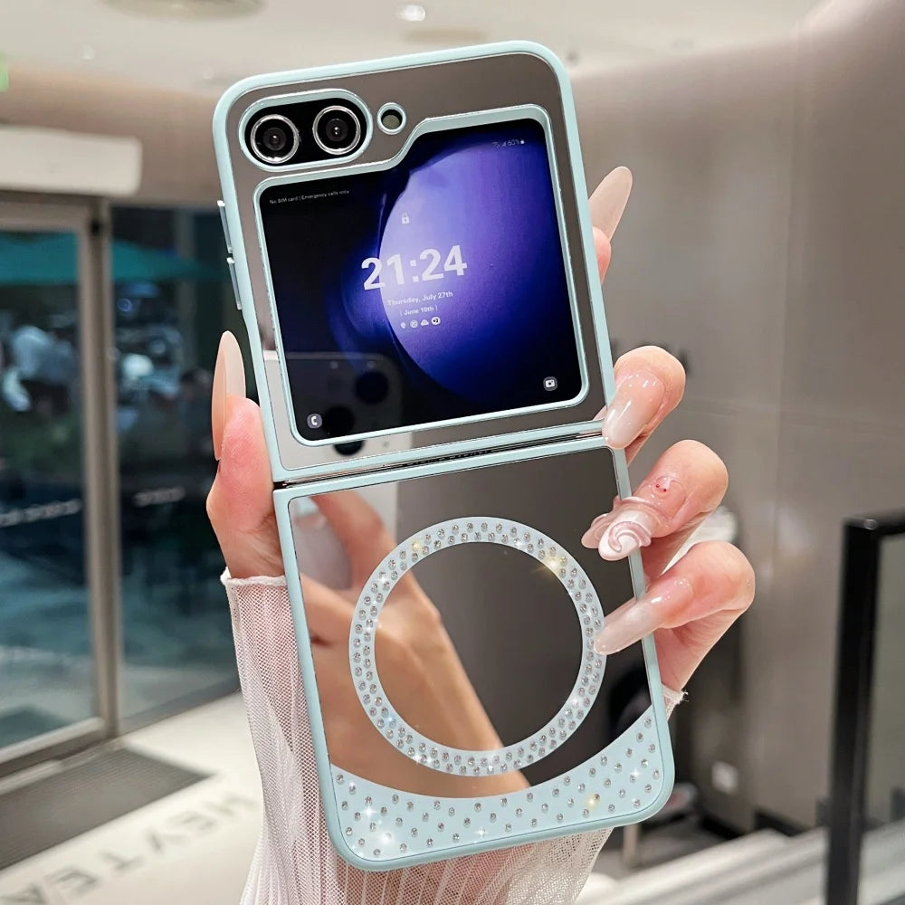 Magnetic wireless charging makeup mirror bling diamonds hard case samsung - product image