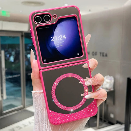 Magnetic wireless charging makeup mirror bling diamonds hard case samsung - product image