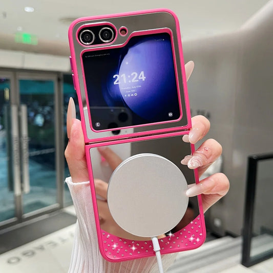 Magnetic wireless charging makeup mirror bling diamonds hard case samsung - product image