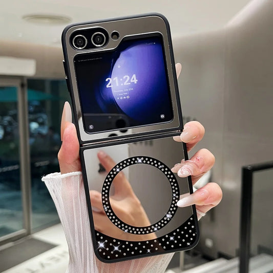 Magnetic wireless charging makeup mirror bling diamonds hard case samsung - product image