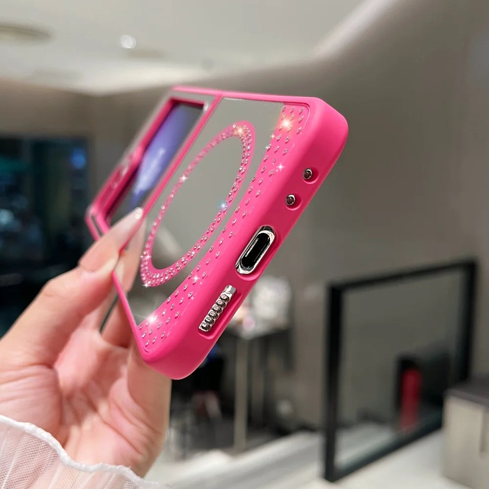 Magnetic wireless charging makeup mirror bling diamonds hard case samsung - product image