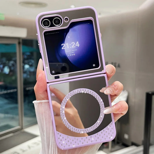 Magnetic wireless charging makeup mirror bling diamonds hard case samsung - product image