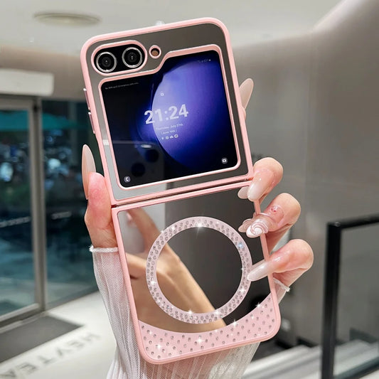Magnetic wireless charging makeup mirror bling diamonds hard case samsung - product image