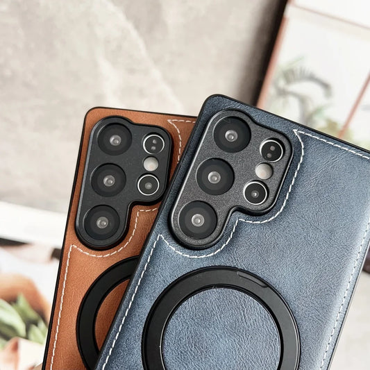 Magsafe magnetic stand holder leather wireless charging case - product image