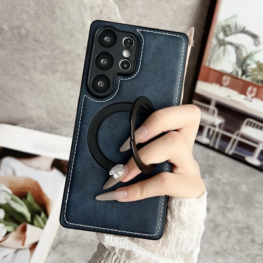 Magsafe magnetic stand holder leather wireless charging case - product image