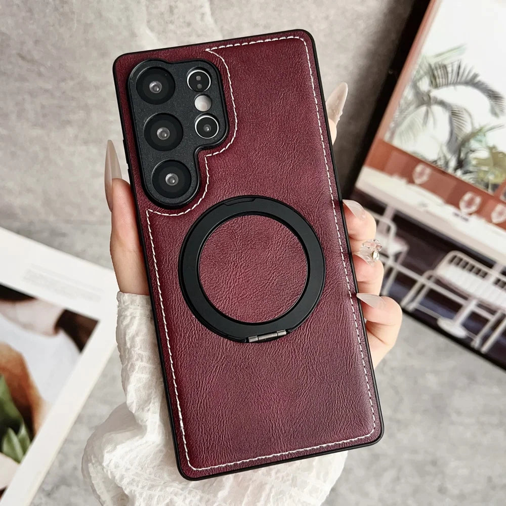 Magsafe magnetic stand holder leather wireless charging case - product image