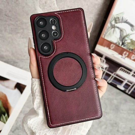 Magsafe magnetic stand holder leather wireless charging case - product image