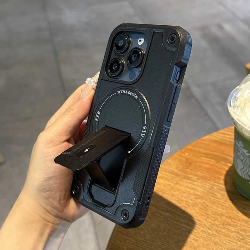 Matte heavy duty magnetic fold stand armor bumper case - product image