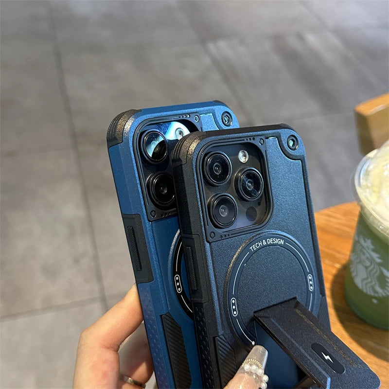 Matte heavy duty magnetic fold stand armor bumper case - product image