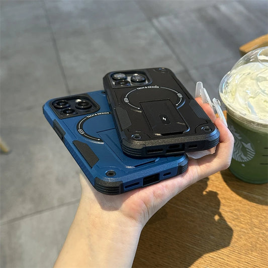 Matte heavy duty magnetic fold stand armor bumper case - product image