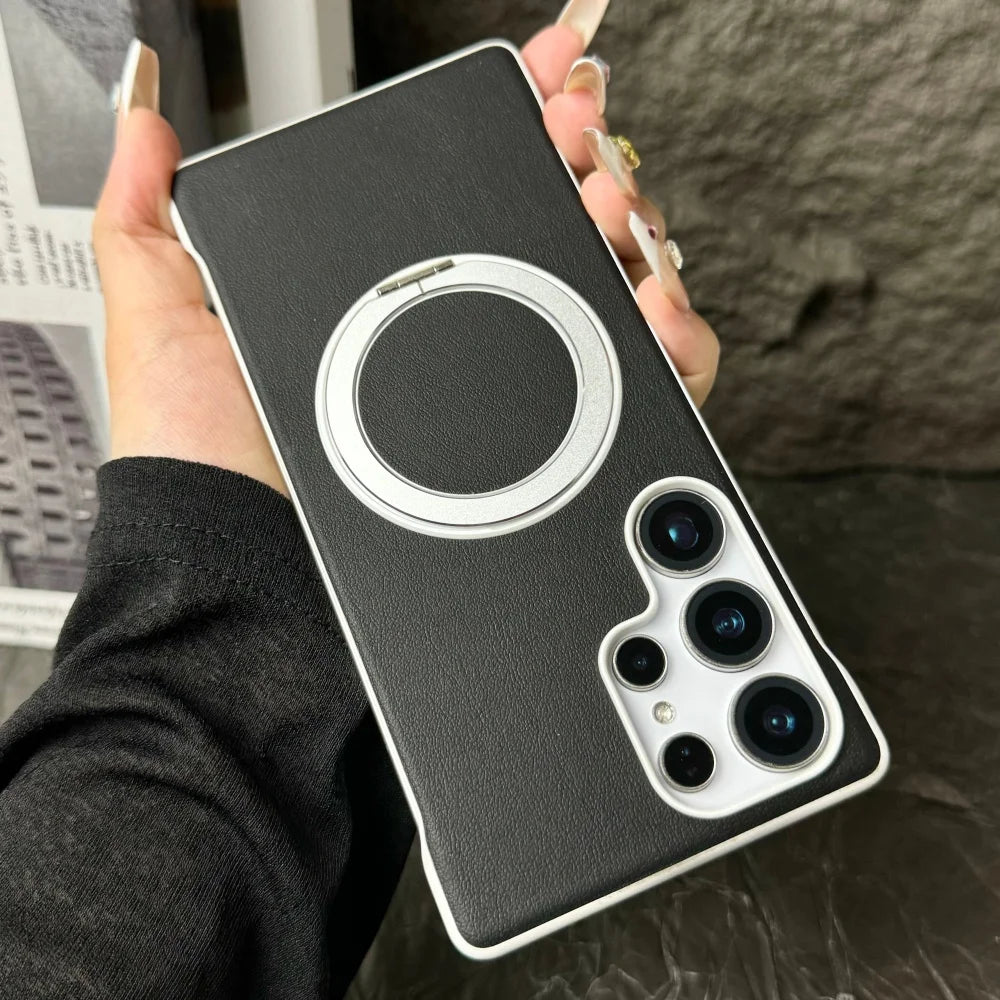 Matte leather magnetic stand holder case - product image