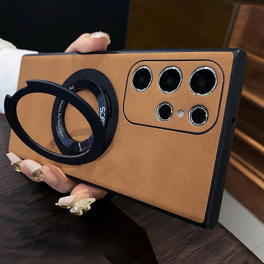 Matte leather magnetic stand holder phone case - product image