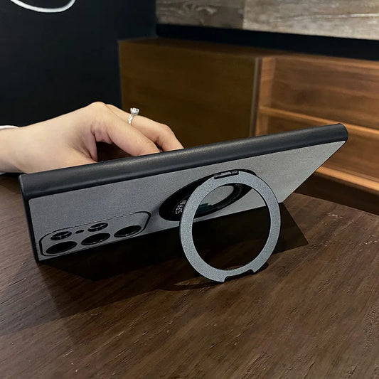 Matte leather magnetic stand holder phone case - product image