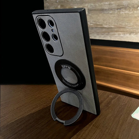 Matte leather magnetic stand holder phone case - product image