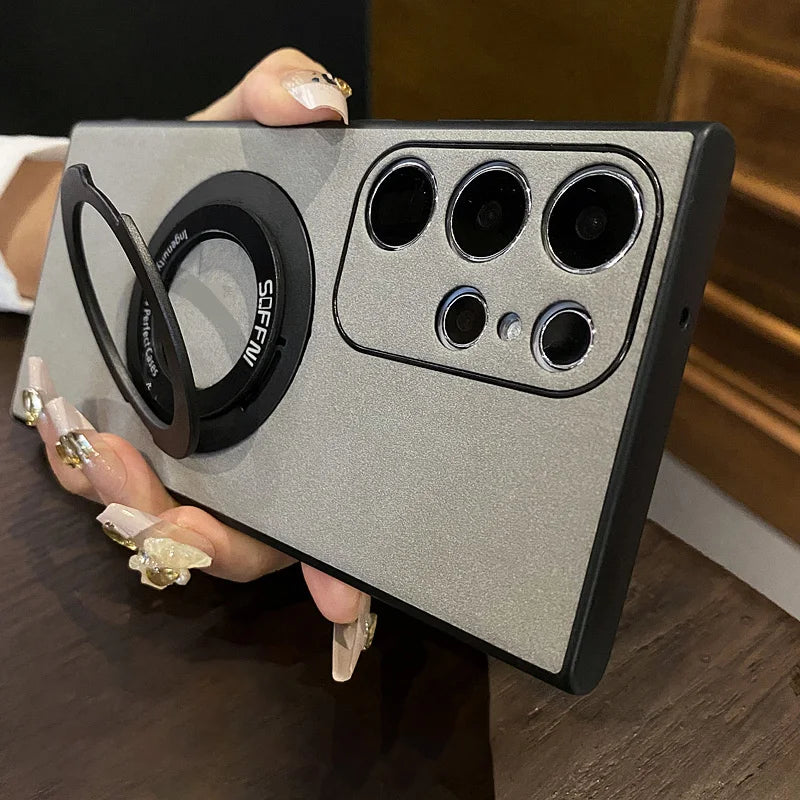 Matte leather magnetic stand holder phone case - product image